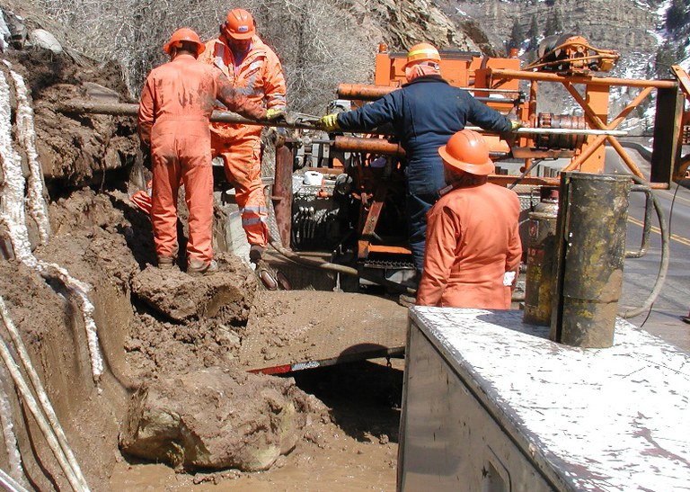 Drilling along US-6 for horizontal drains.