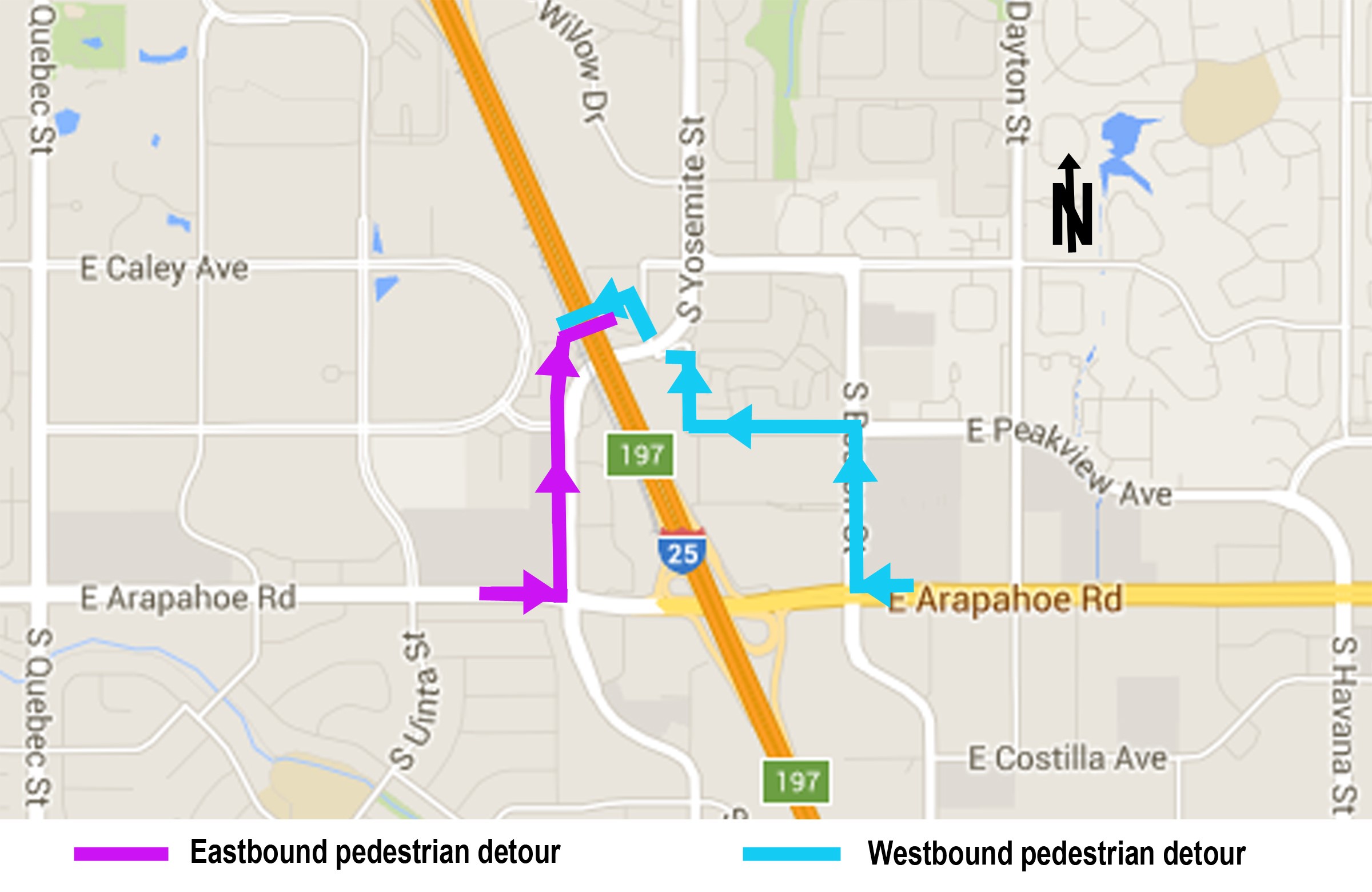 Arapahoe and I 25 Pedestrian Detour