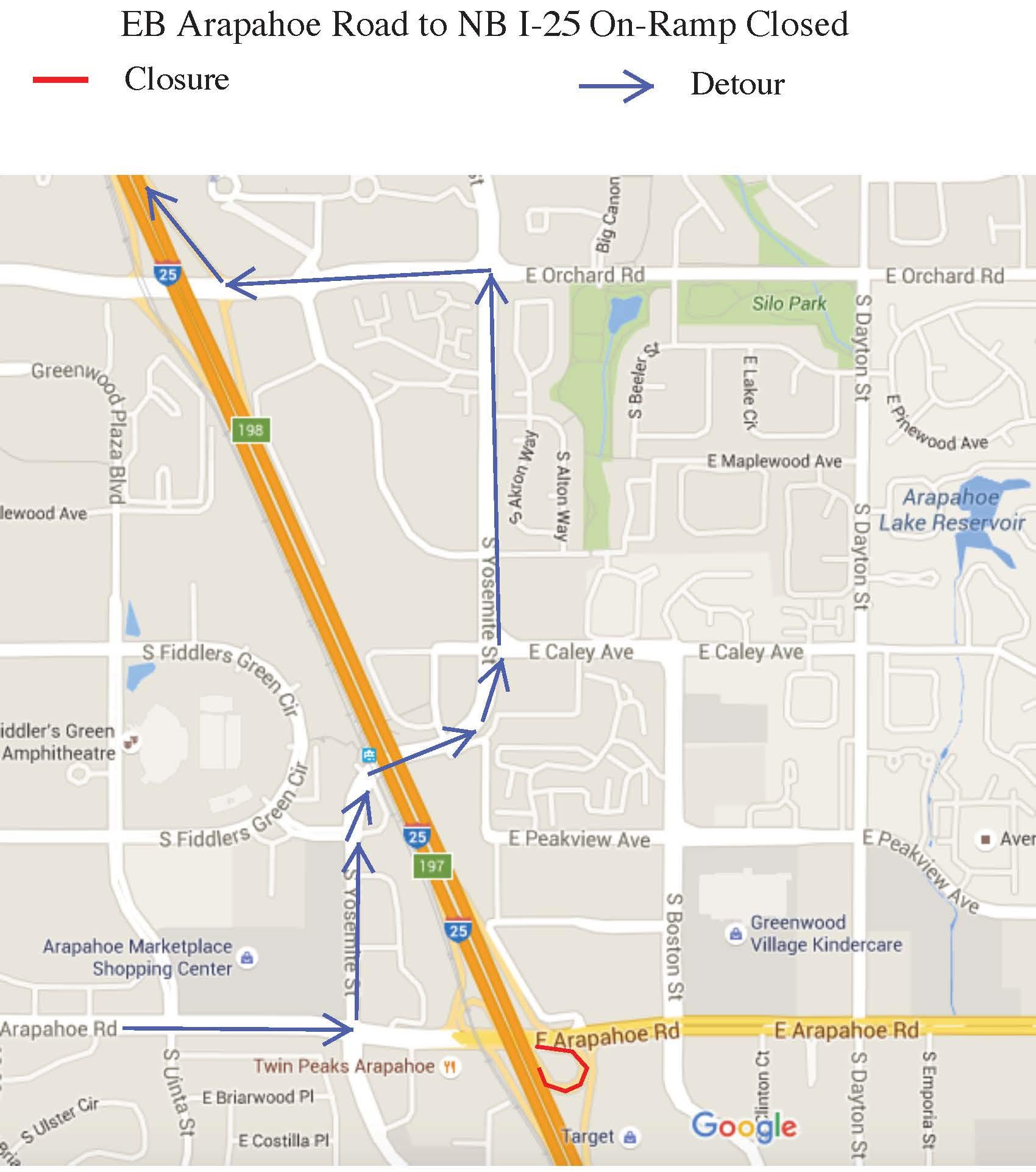 Eastbound Arapahoe to Northbound I 25 Closure detail image