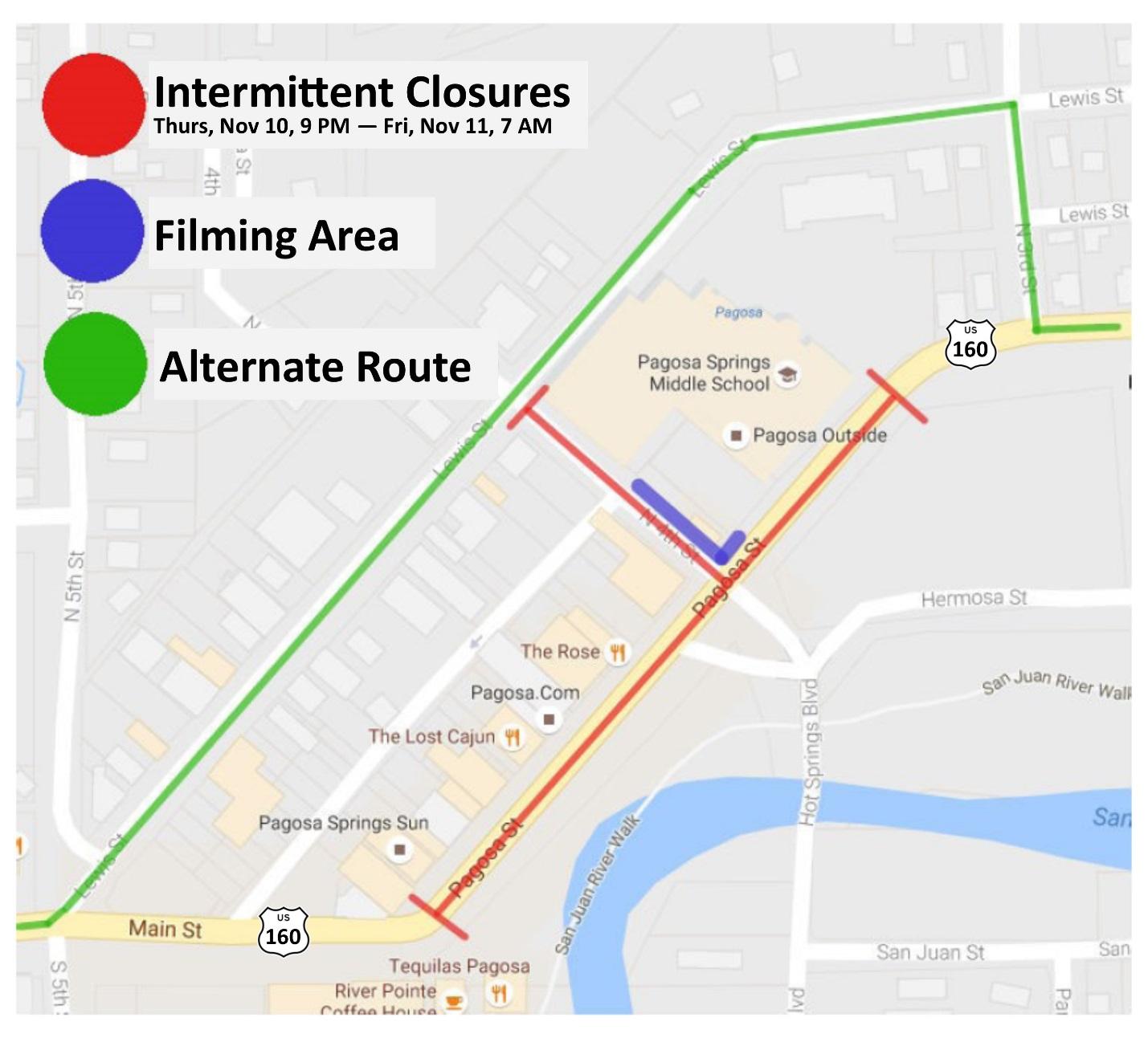 Travel Alert: Film Production to Take Place Along US 160  in Downtown Pagosa Springs  