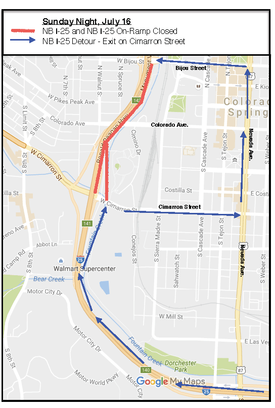 I-25 Northbound Closure July 16 2017 detail image