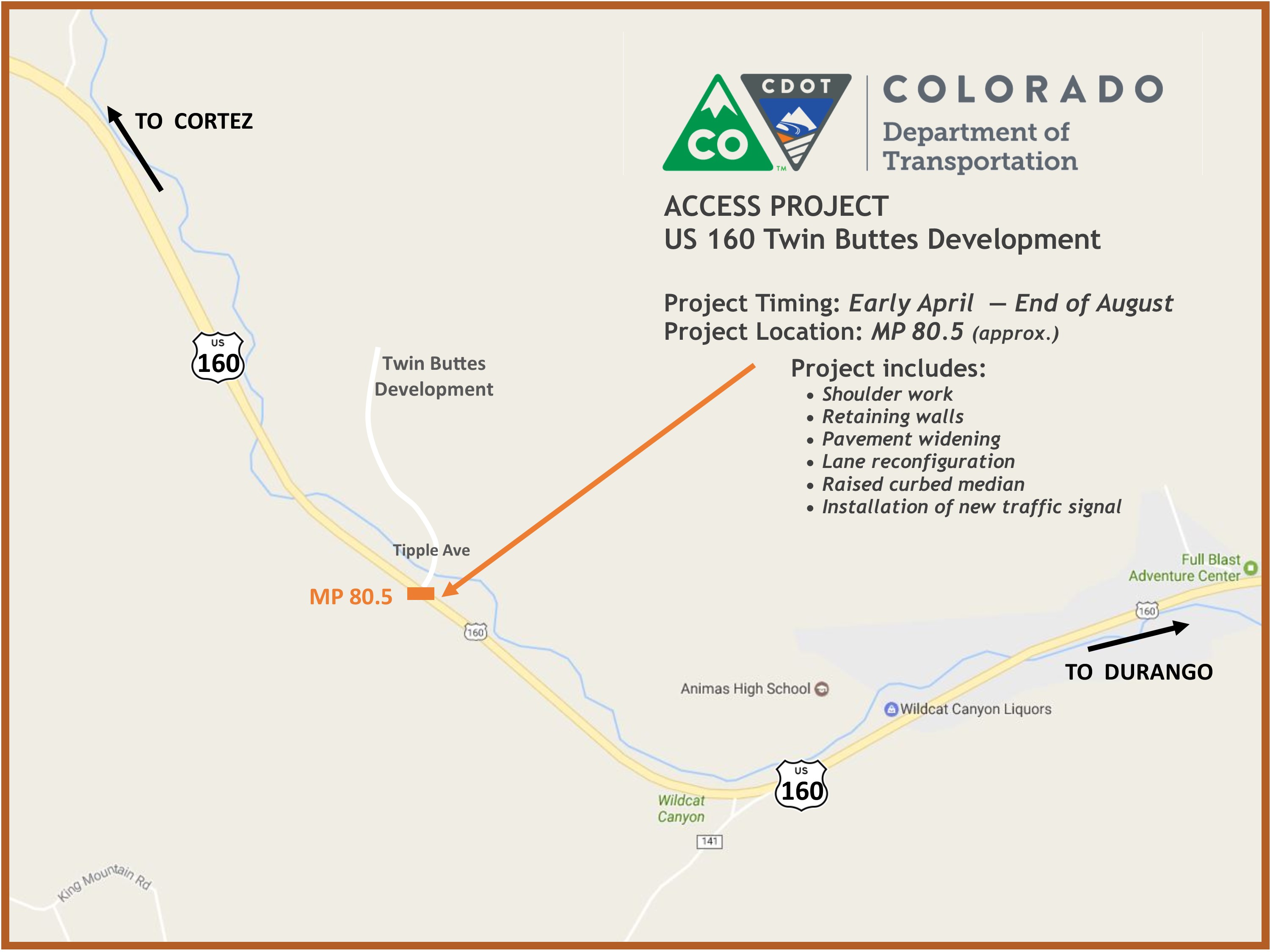 US 160 Twin Buttes Map