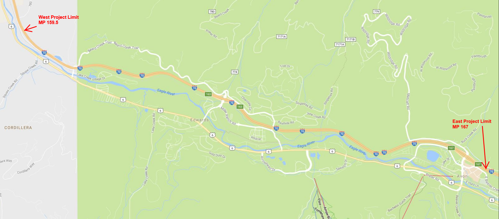 I-70 Wolcott East lane reductions April 2017 detail image