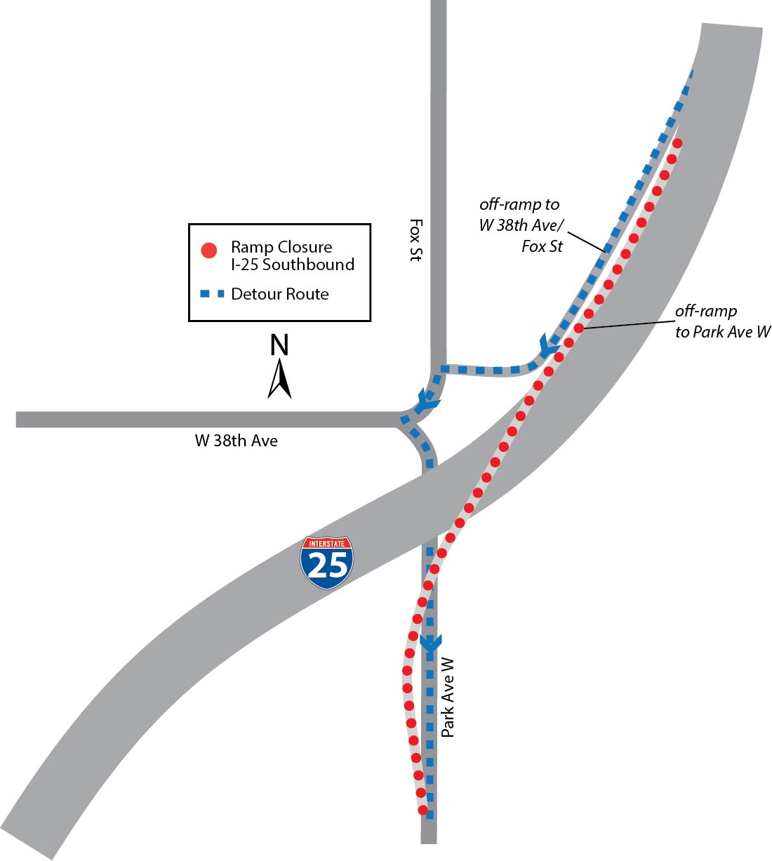 I-25 Park Avenue ramp detour detail image