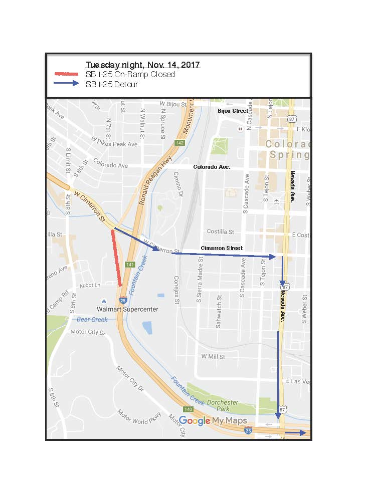 I-25 SB On-Ramp closure 111417 detail image