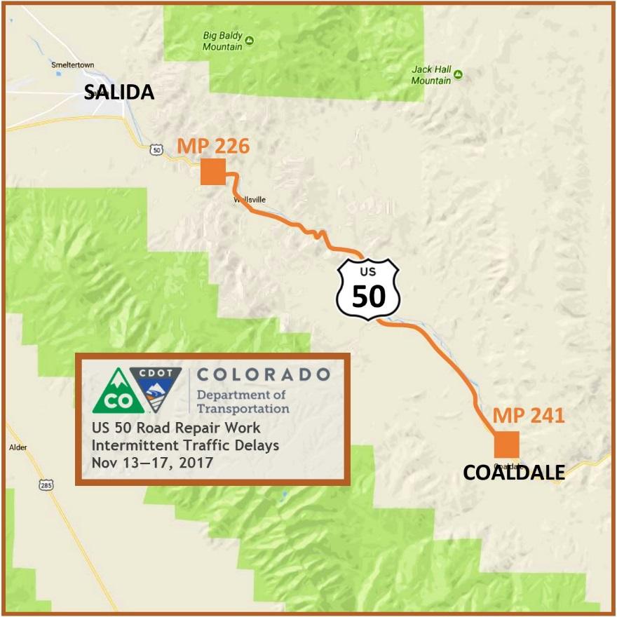 US 50 east of Salida road work detail image