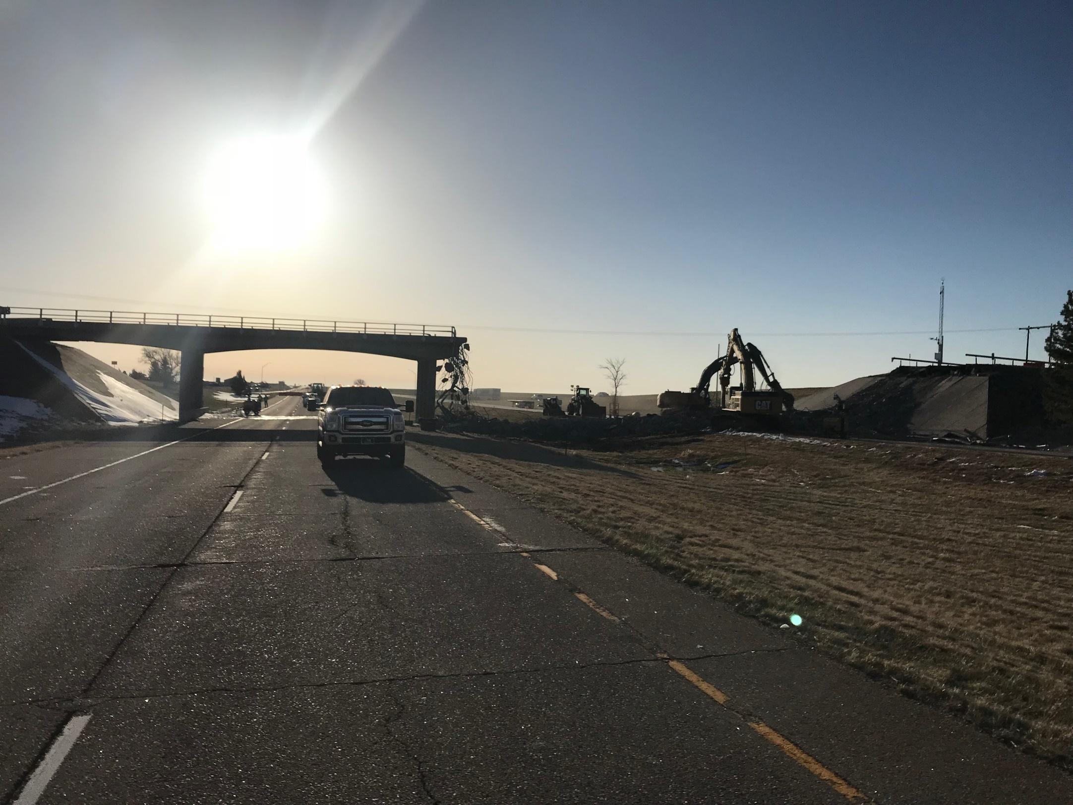 Crews demolish CO 59 bridge over I-70 on April 15