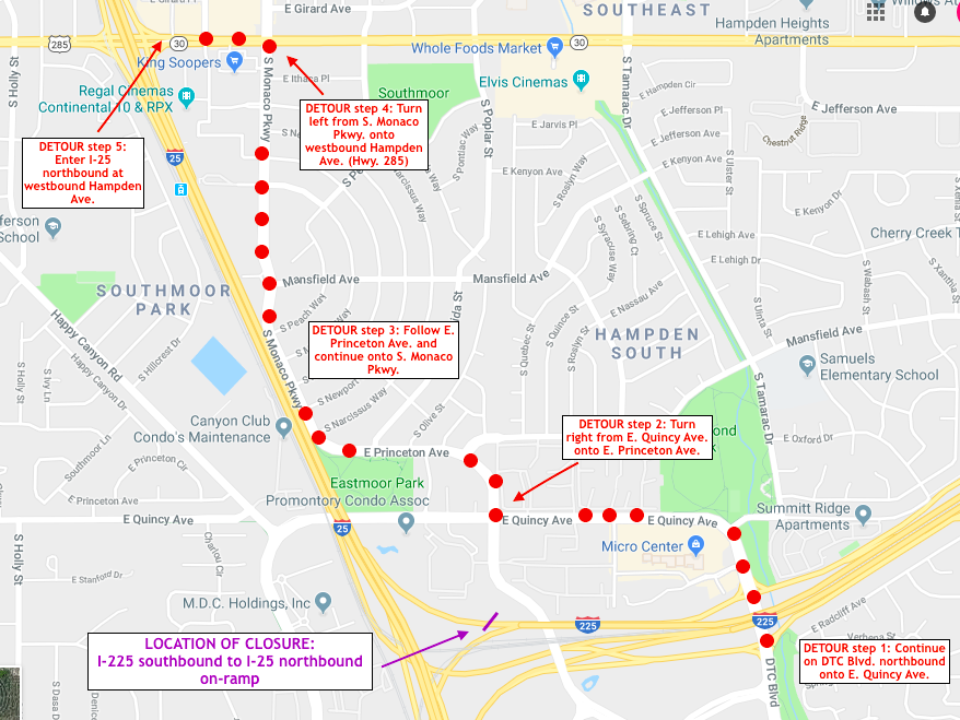 DTC Boulevard northbound detour detail image