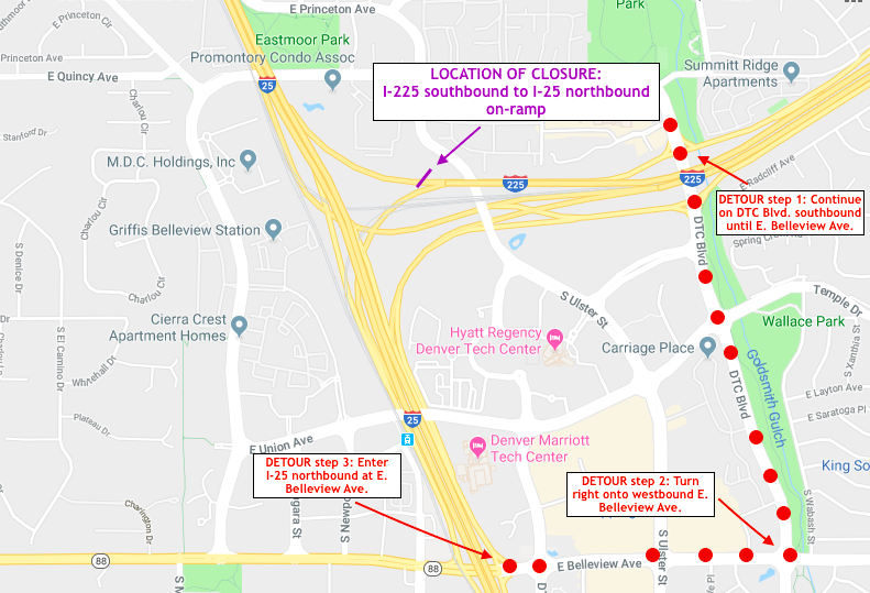 DTC Boulevard southbound detour detail image