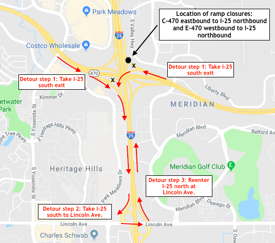 Eastbound C-470 to northbound I-25 detail image