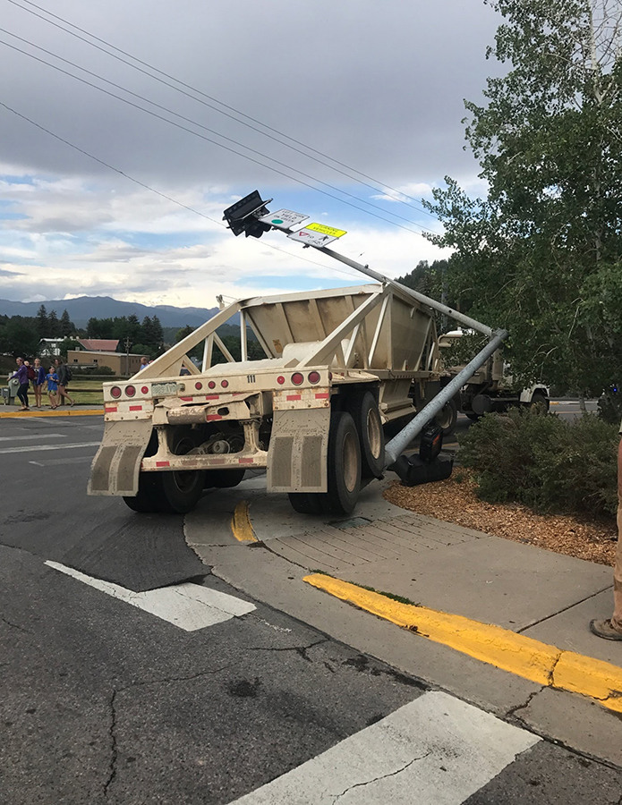 Truck at intersection for Pagosa Springs Signal Replacement