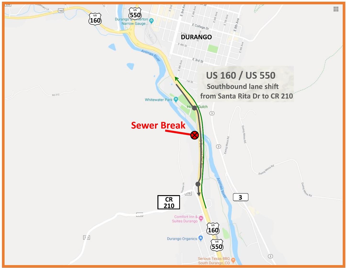 US 550 Sewage Break Map detail image