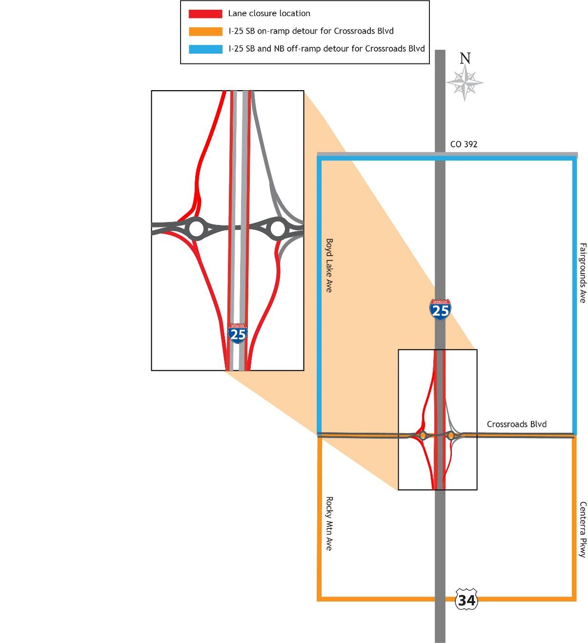 Crossroads Boulevard on- and off-ramps to I-25 closed detail image