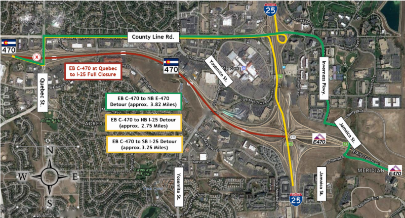 Full Eastbound Closure of C-470 Map detail image