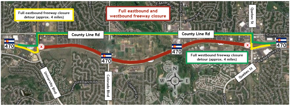 C-470 Express Lanes closed University to Quebec