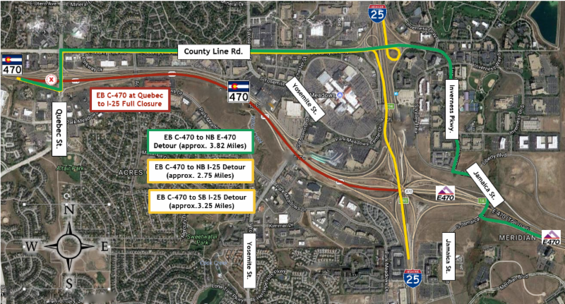 Map: Eastbound C-470 at Quebec to I-25 closure detail image