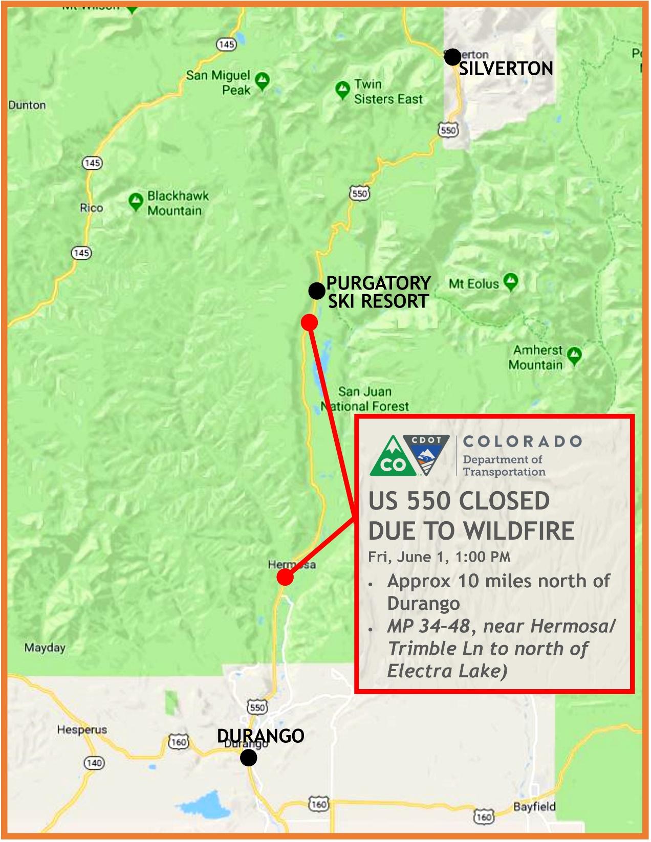 US 550 Closed due to Wildfire