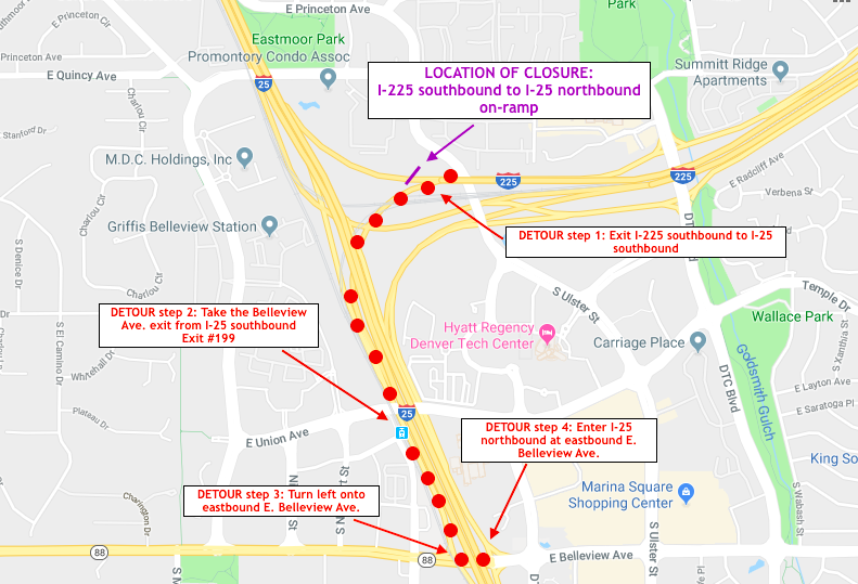 Sunday night ramp closure from southbound I-225 to northbound I-25.png Sunday night ramp closure from southbound I-225 to northbound I-25.png