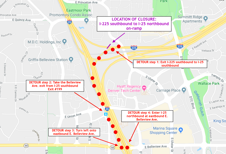 Sunday night ramp closure from southbound I-225 to northbound I-25.png