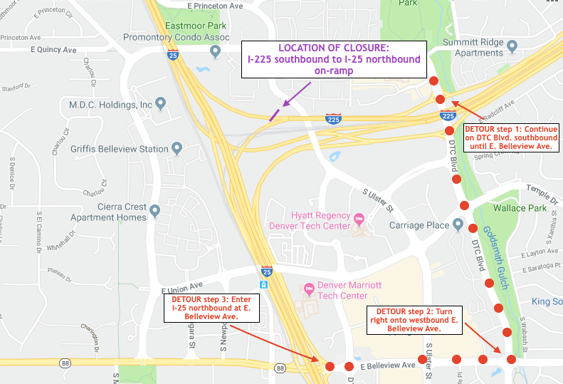 I-225 Detour: DTC Boulevard southbound detail image