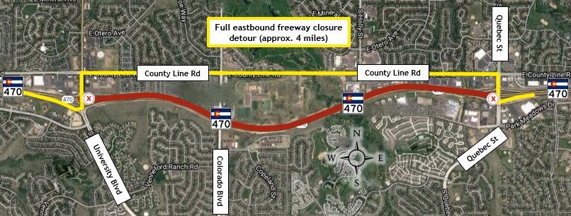 Eastbound C-470 Closure Quebec to University