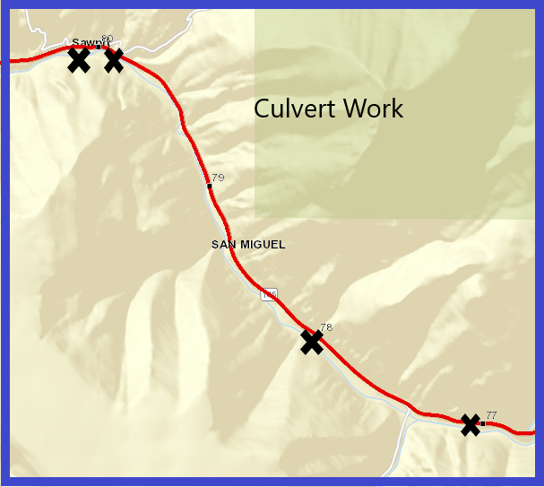 CO 145 Telluride Culvert project location map in San Miguel detail image