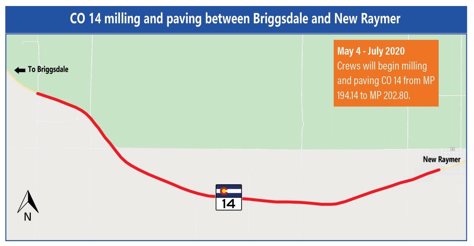 CO 14 milling and paving between Briggsdale and New Raymer May 4 to July 2020 detail image