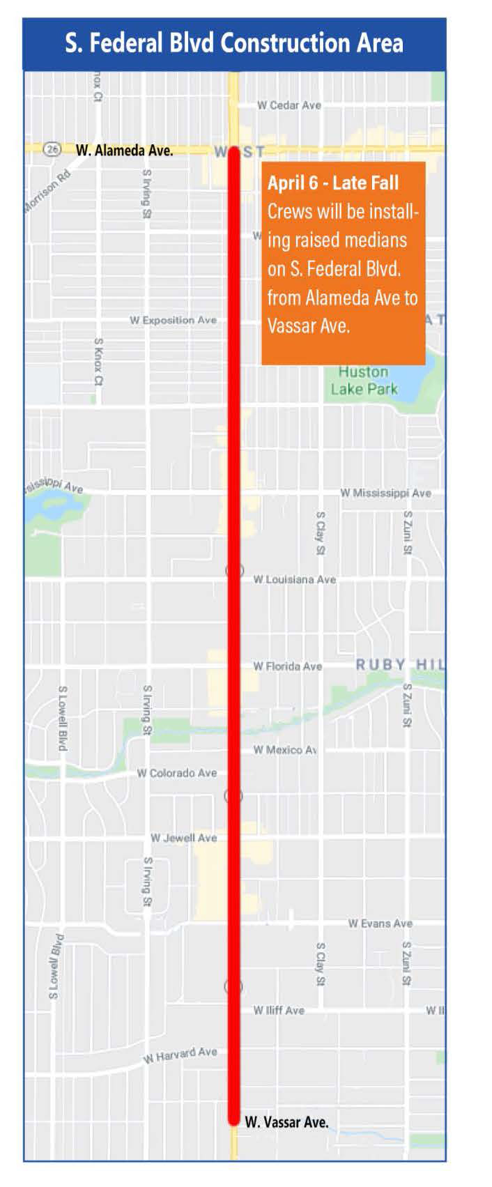 South Federal Boulevard Construction area project map detail image