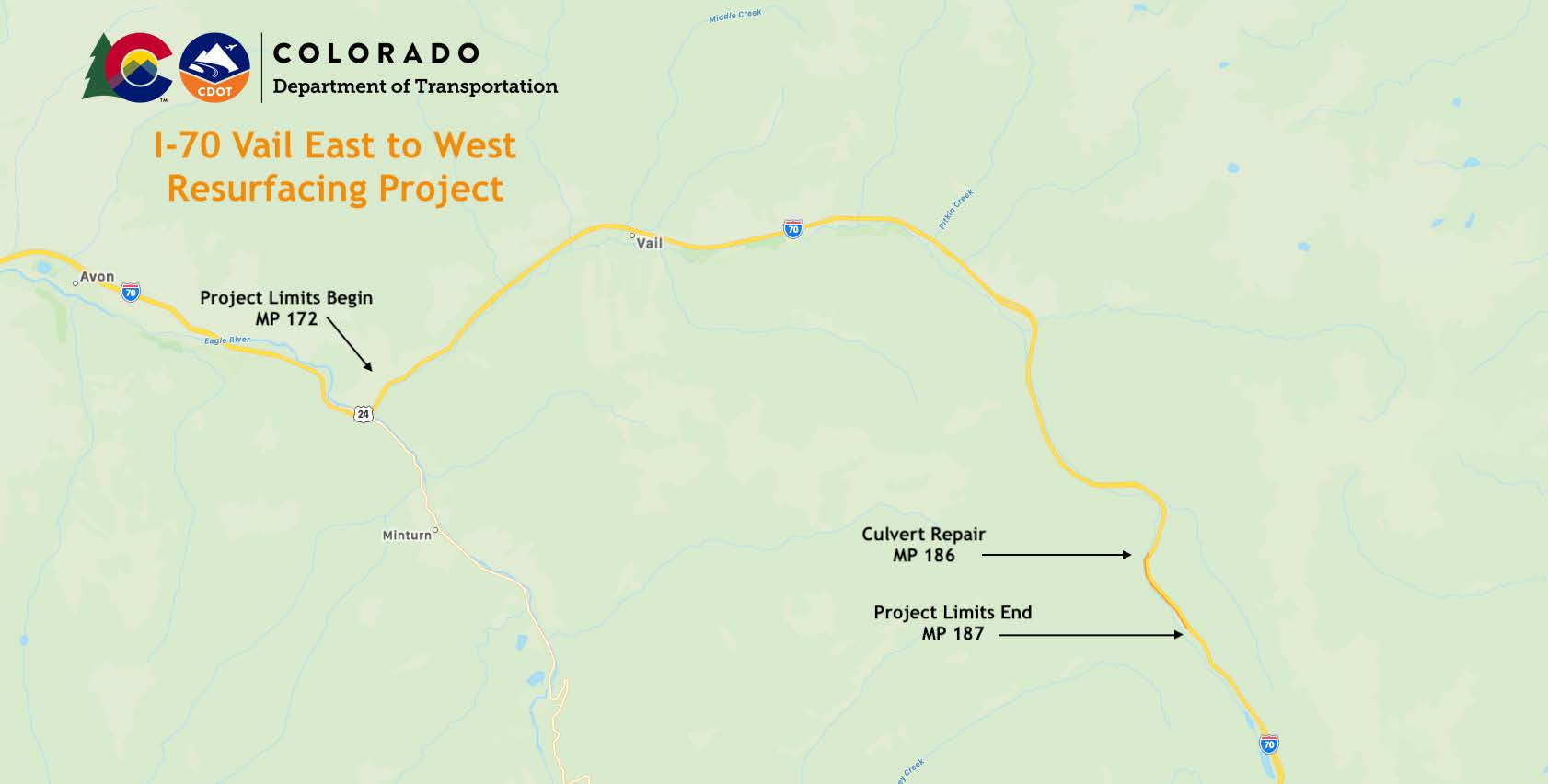 I-70 Vail East to West Resurfacing Project map detail image