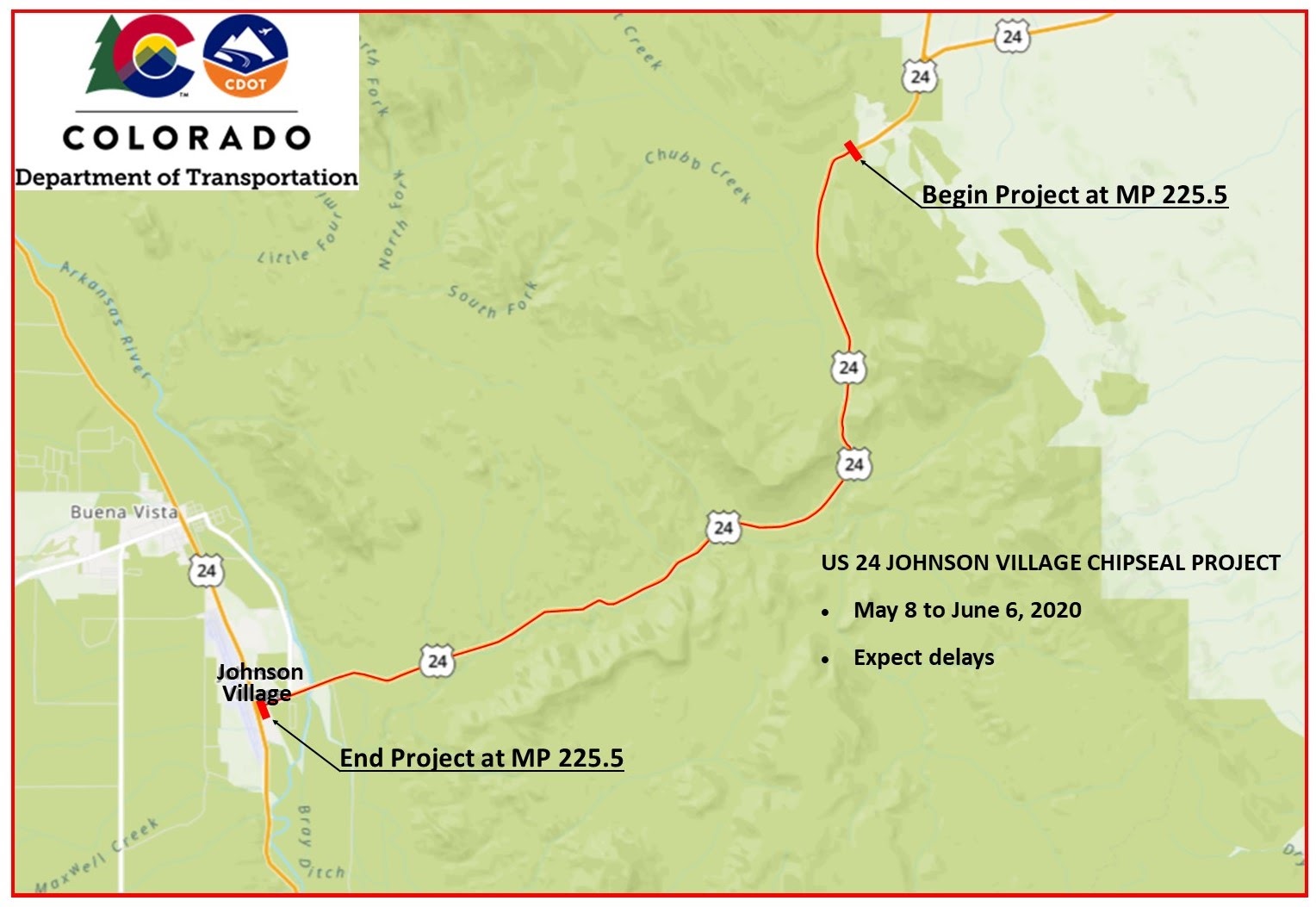 US 24 Johnson Village Chip Seal Project map detail image