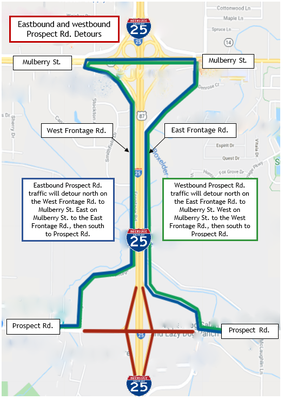 Prospect Road Closure Detour map eastbound and westbound