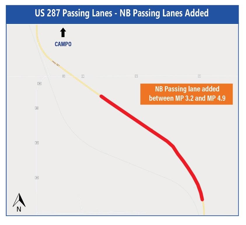 US 287 Passing Lanes northbound passing lanes added near Campo detail image