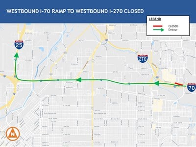 WB I-270 Ramp Closure Map