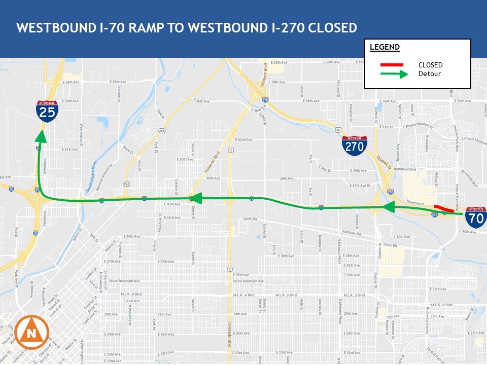 Westbound I-70 to Westbound I-270 road closure for the Central 70 Project detail image