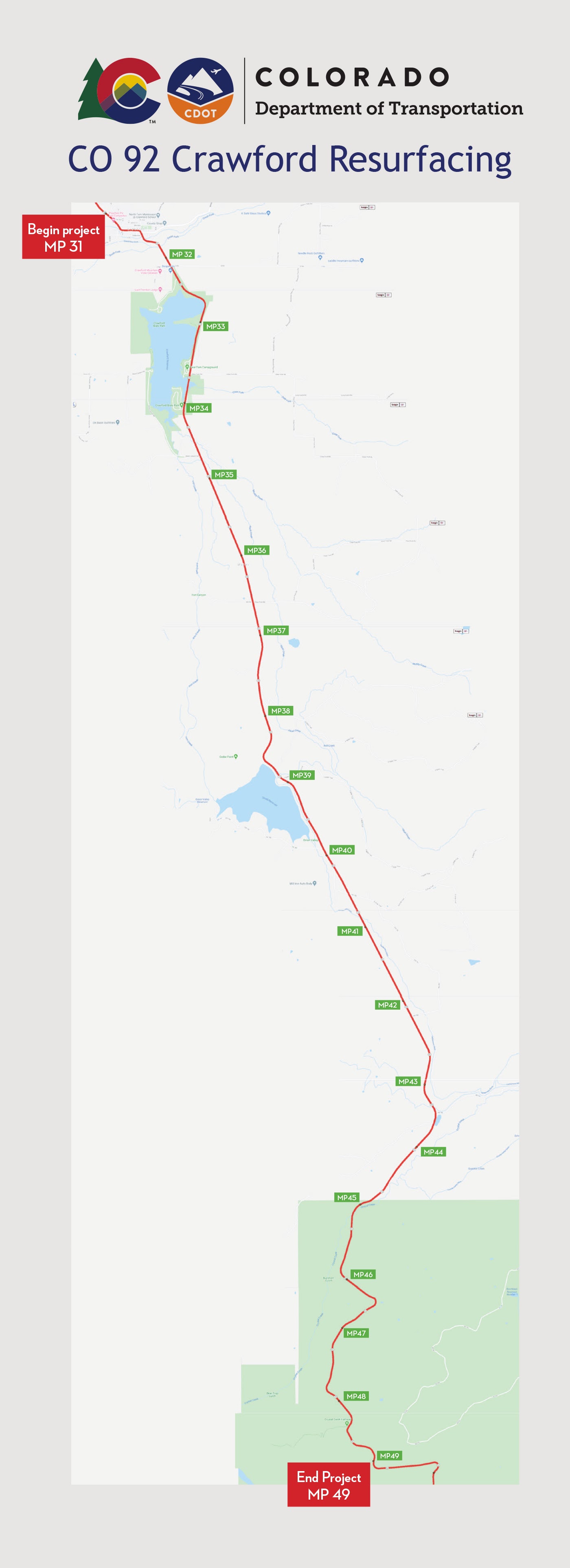 CO 92 Crawford Resurfacing project map detail image