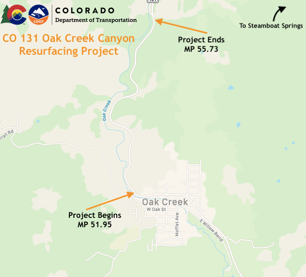 CO 131 Oak Creek Work Zone Map