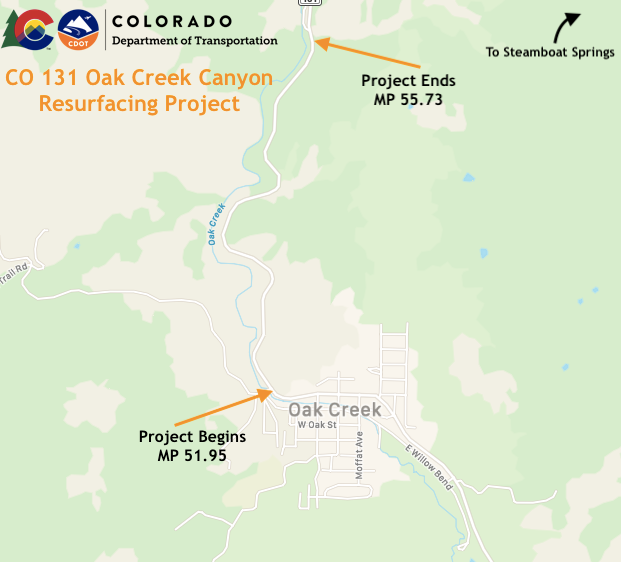 CO 131 Oak Creek Canyon Resurfacing Project map detail image