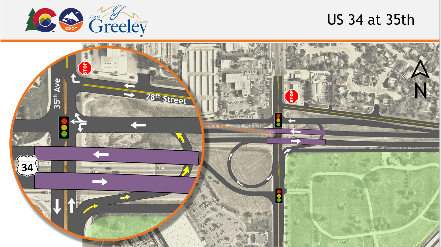 US 34 at 35th Avenue in Greeley signal improvements project map detail image