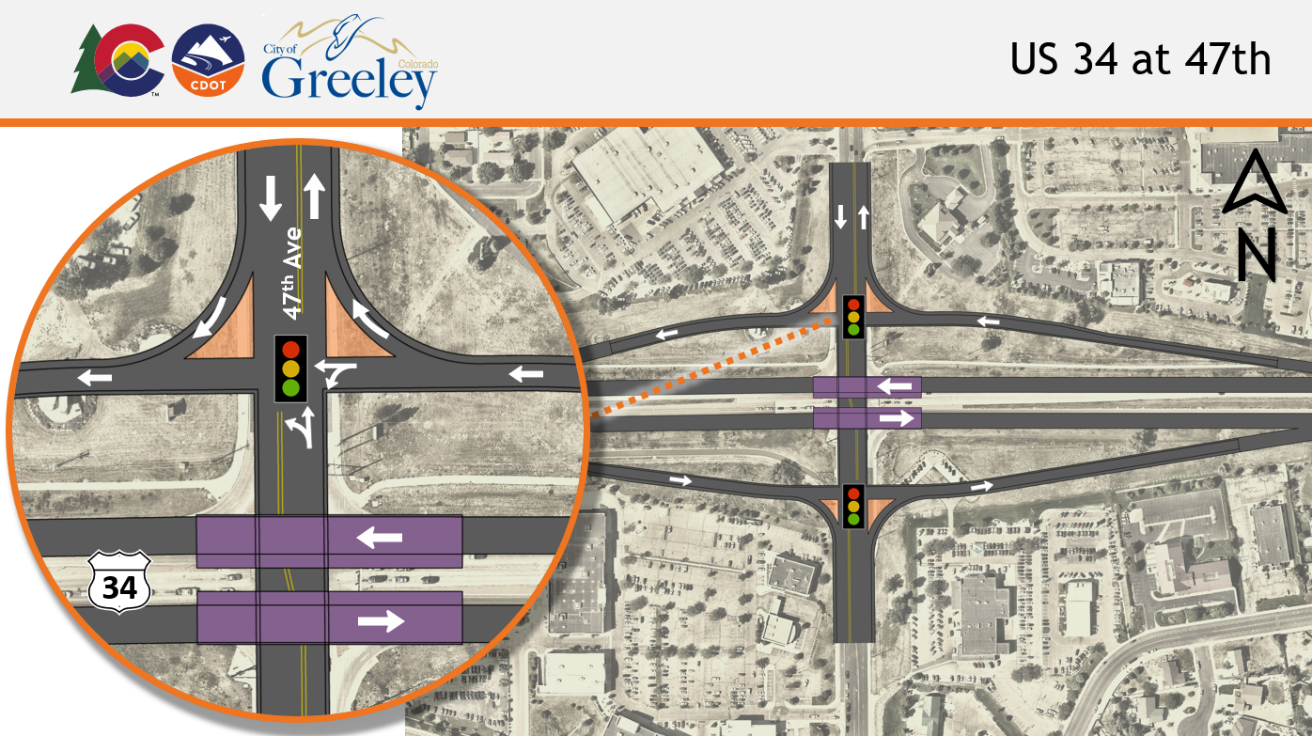 US 34 at 47th Avenue signal installation in Greeley project map detail image