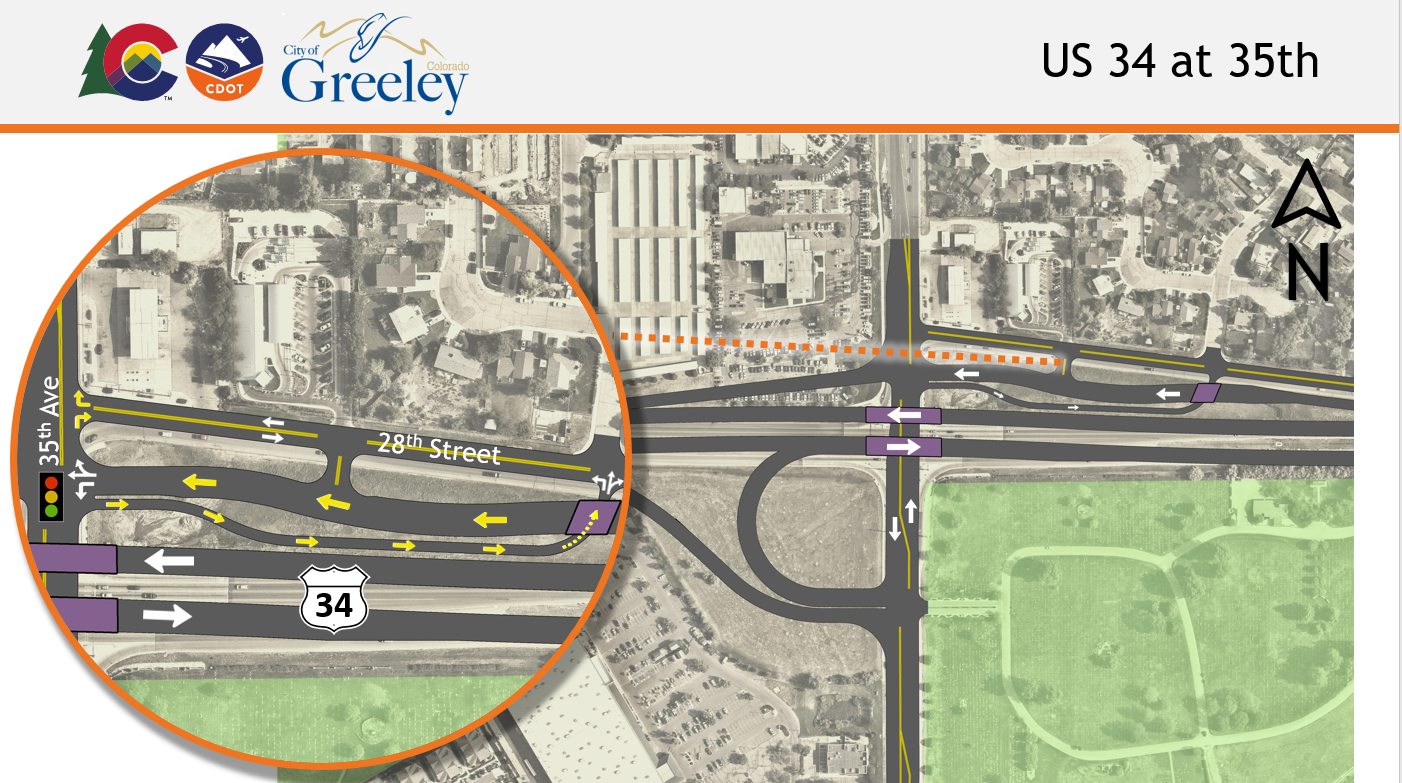 US 34 at 35th Avenue in Greeley signal improvements at 28th Street project map detail image