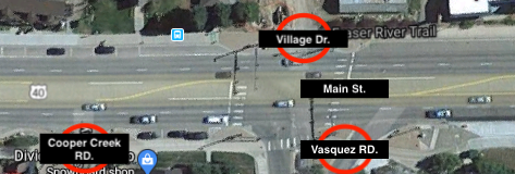 Village, Vasquez, Cooper Intersections on Main Street project area detail image
