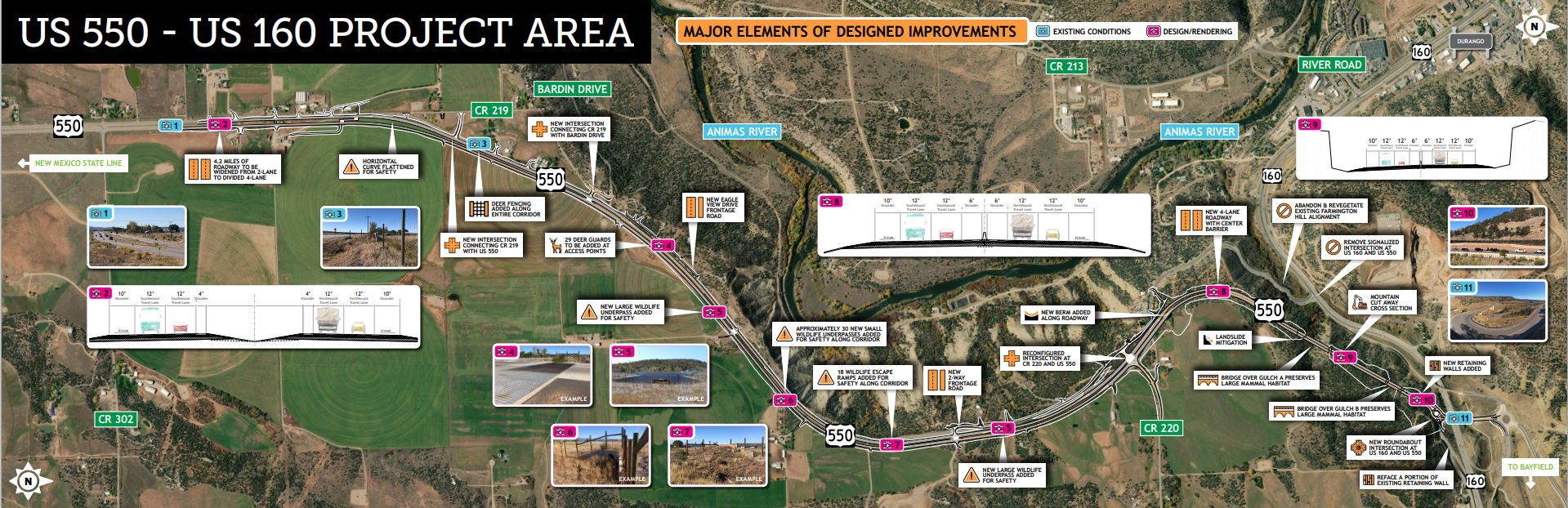 US 550 to US 160 project area major elements of designed improvements detail image