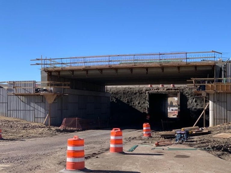 Construction of the wildlife overpass on the I-25 South Gap Project
