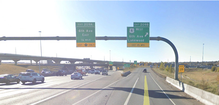 6th Avenue Lakewood - US 6 sign on I-25 detail image