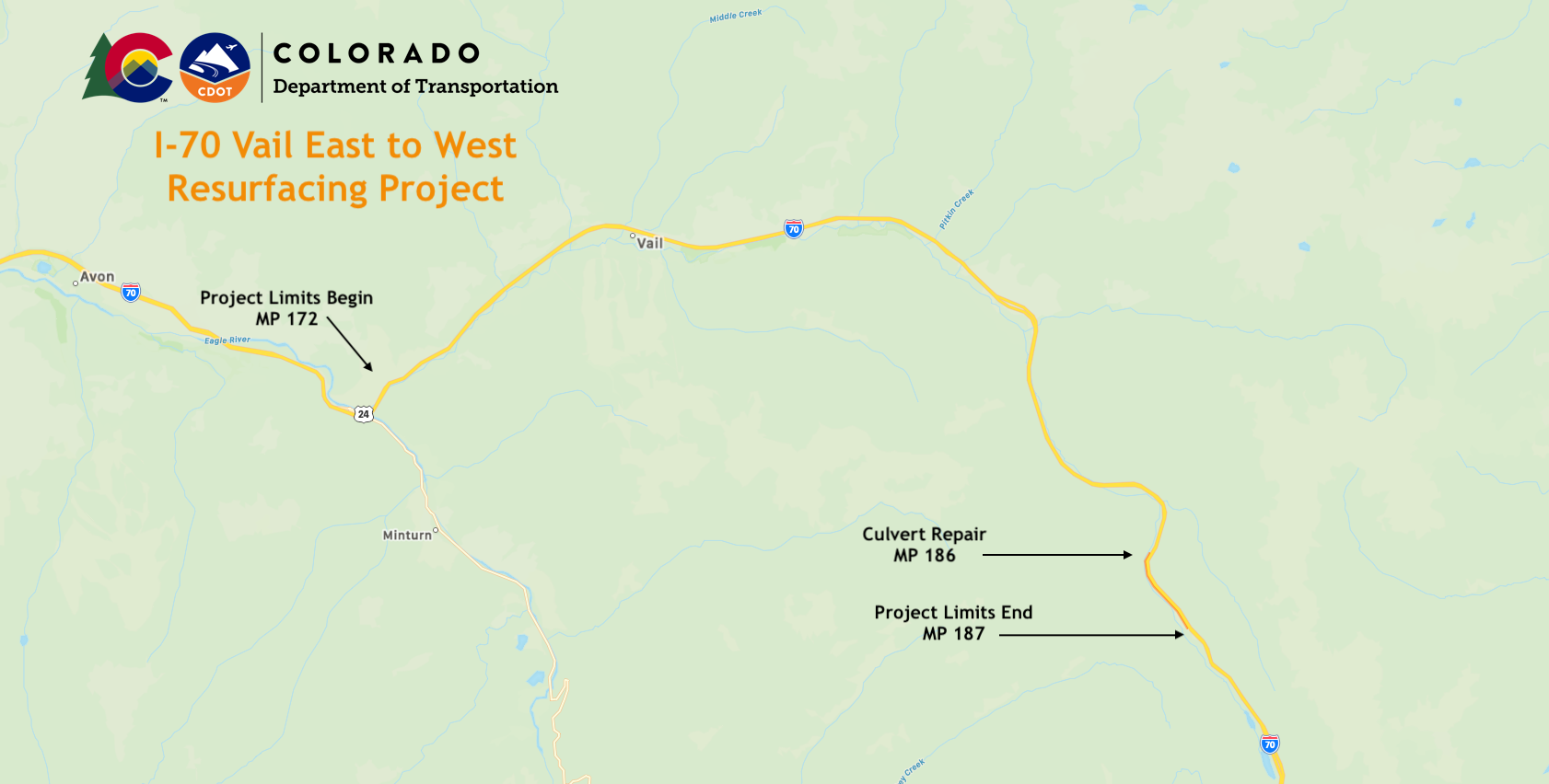 I-70 Vail East to West Resurfacing project map detail image