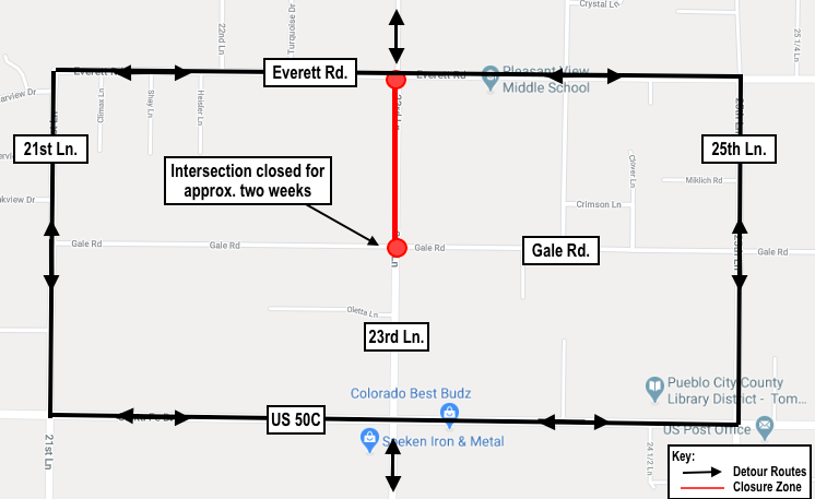 Intersection closure on 23rd Lane project map detail image