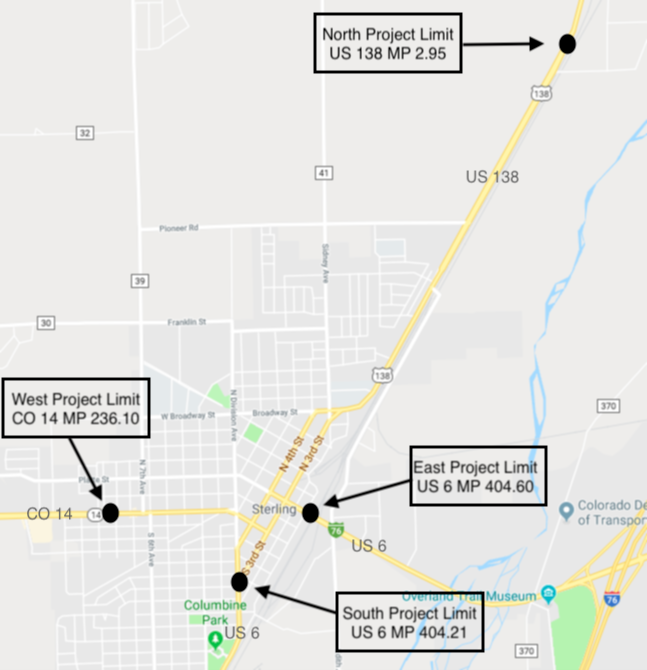 I-25 North project map on US 138 near Sterling