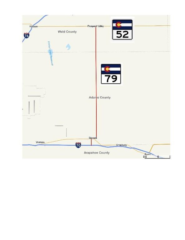 CO 52 and CO 79 project area map in Adams County