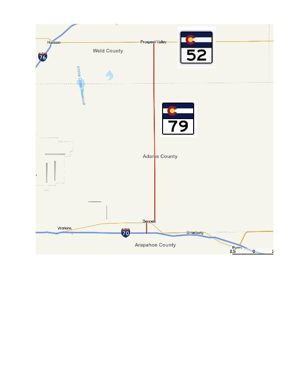 CO 52 and CO 79 project area map in Adams County detail image