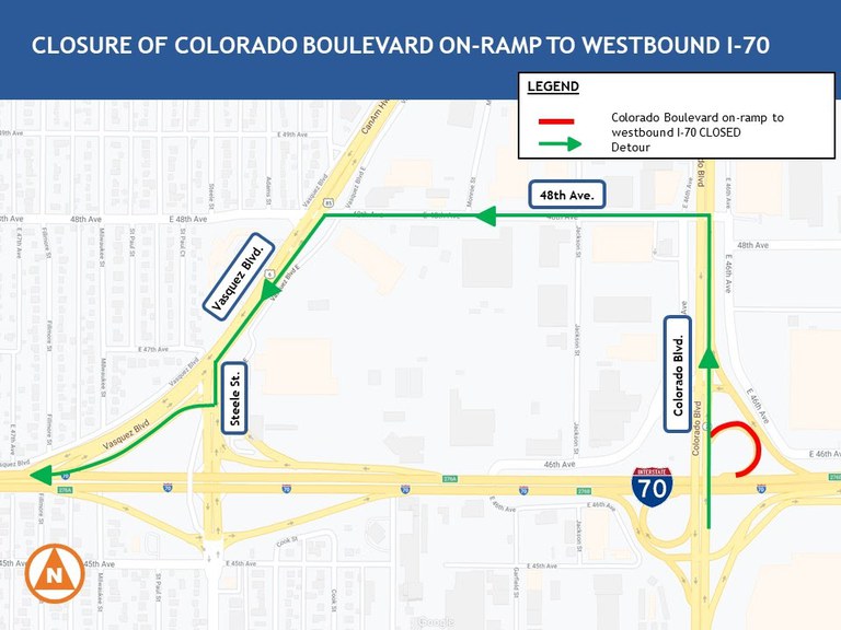Closure of Colorado Boulevard on-ramp to Westbound I-70